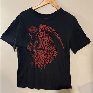 2014 Harley-Davidson Black Tee with Fiery Grim Reaper Design